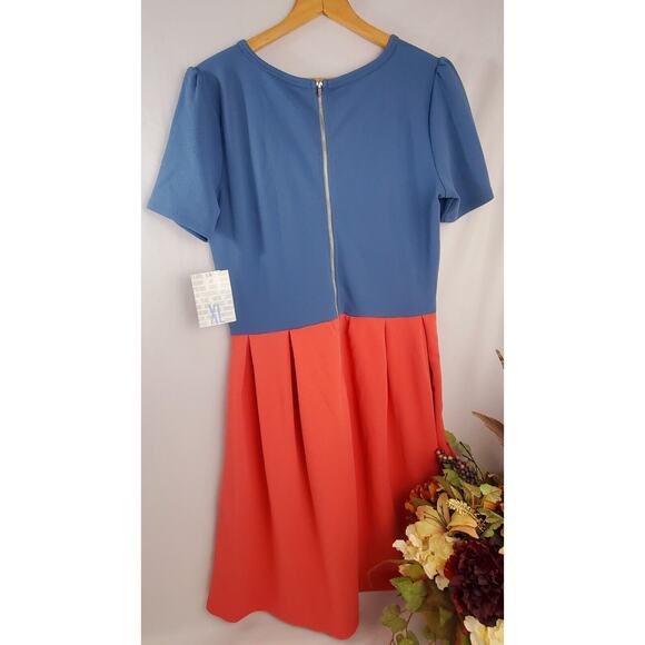 NWT LuLaRoe Amelia XL Dress Blue Coral Colorblock Zipper Pockets Womens Size - Picture 3 of 6
